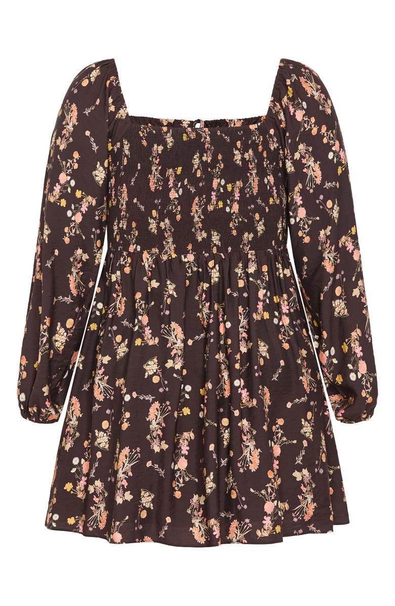 City Chic Abbie Floral Long Sleeve Minidress, Alternate, color, Cocoa Bloom
