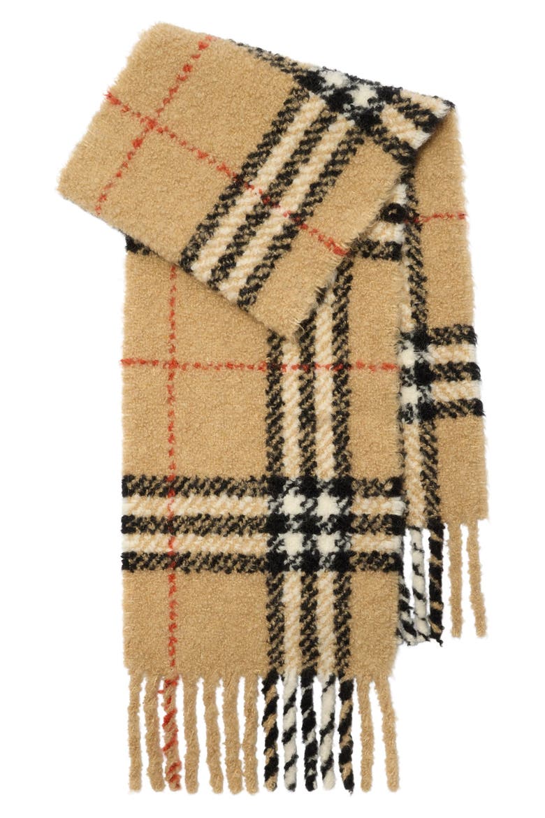 Check Alpaca & Wool Blend Bouclé Fringe Scarf, Alternate, color, SAND
