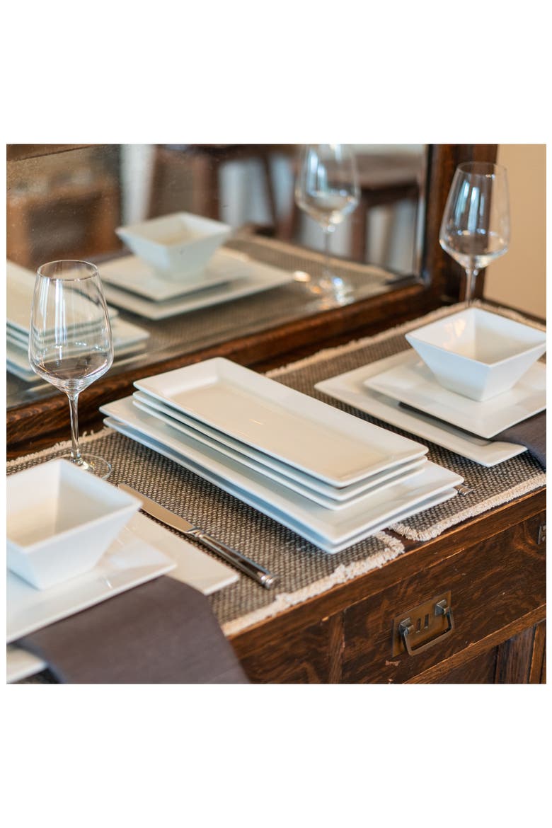 Set of 2 Rectangular Platters, Alternate, color, WHITE