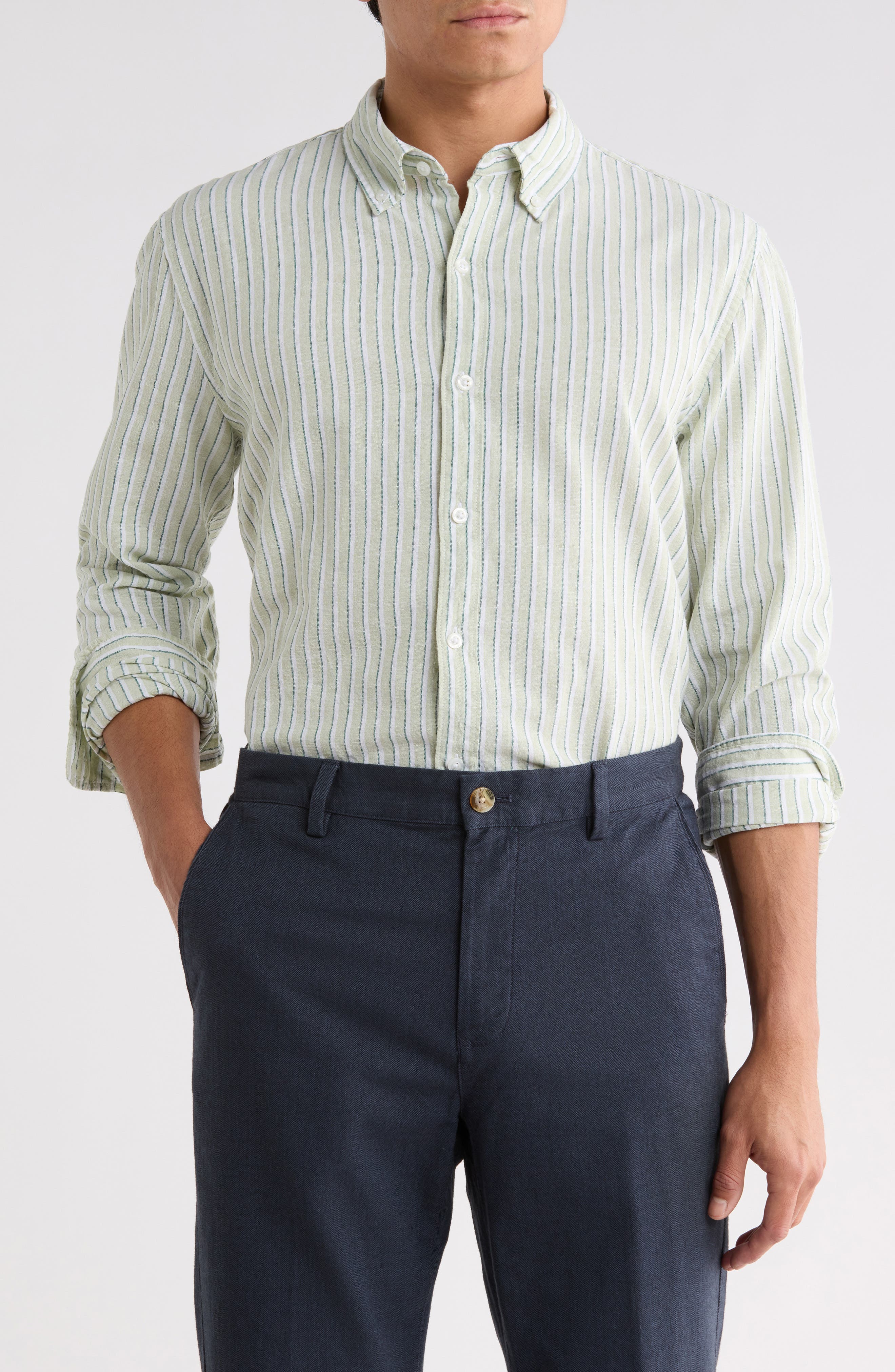 Striped Slim Fit Cotton & Linen Shirt