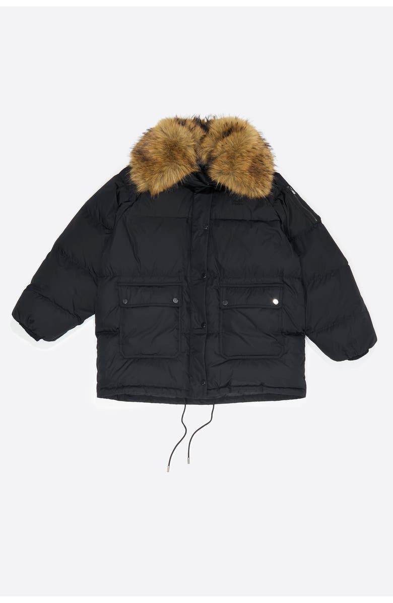 Bimba y Lola Down Jacket With Fur Collar Adjustable Hem, Alternate, color, Black