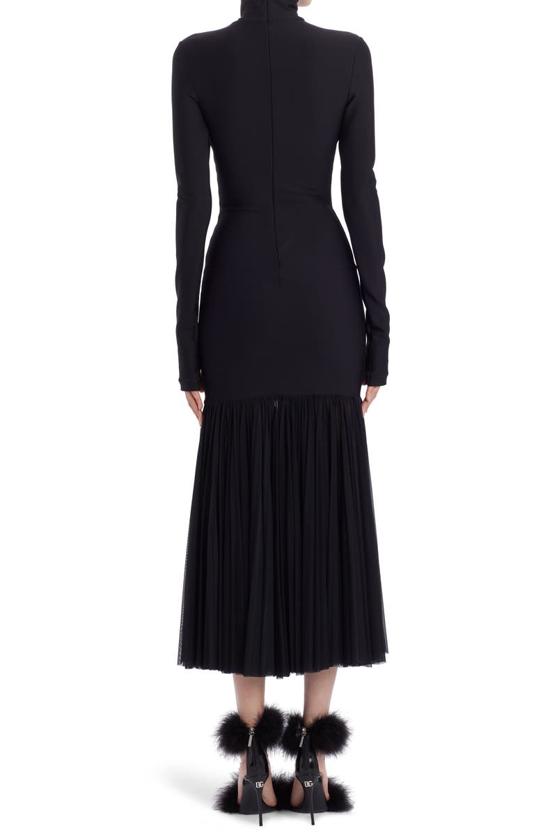 Dolce&Gabbana Long Sleeve Scuba Knit & Tulle Turtleneck Midi Dress, Alternate, color,