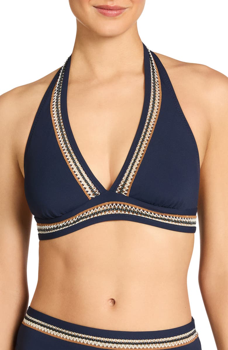 Robin Piccone Nova Halter Bikini Top, Main, color, Navy