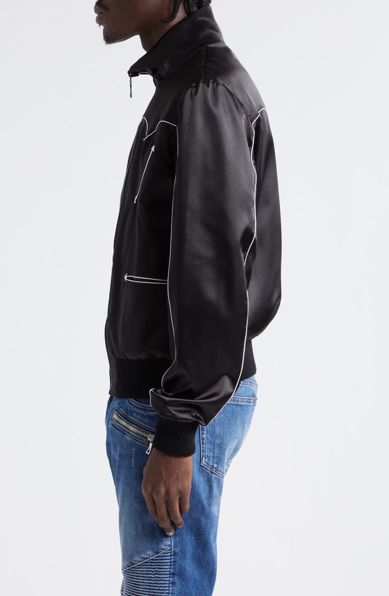 Balmain Reversible Satin Bomber Jacket, Alternate, color,