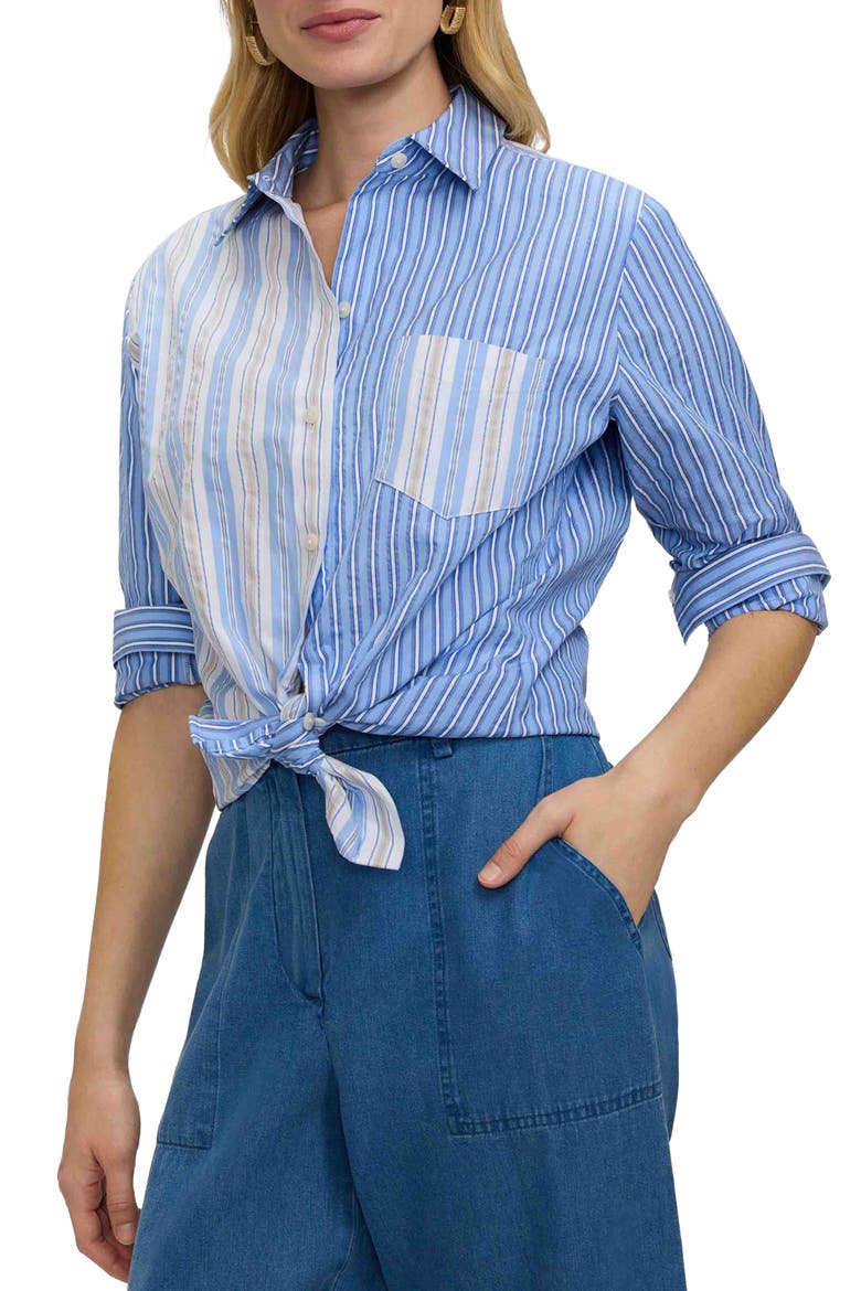 Meghan Mix Stripe Seersucker Button-Up Top, Alternate, color, BLUE/ MULTI