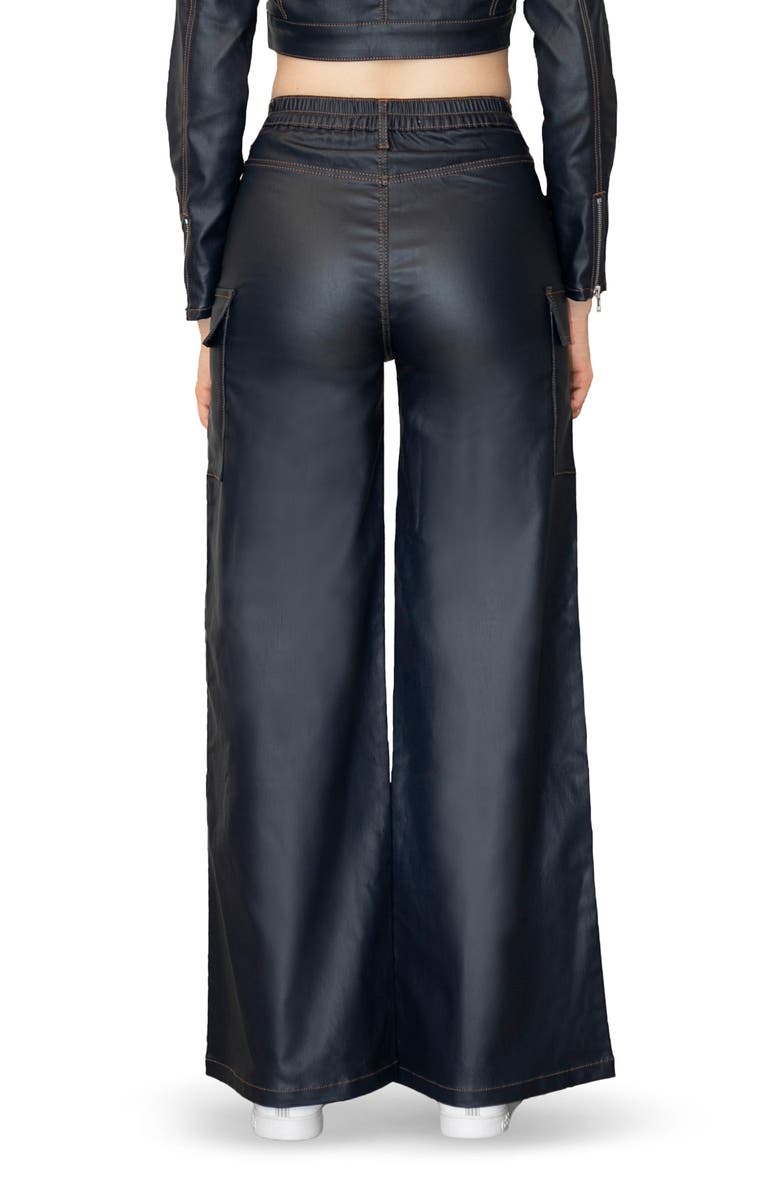 Madden Girl Coated High Waist Cargo Wide Leg Jeans, Alternate, color, Navy