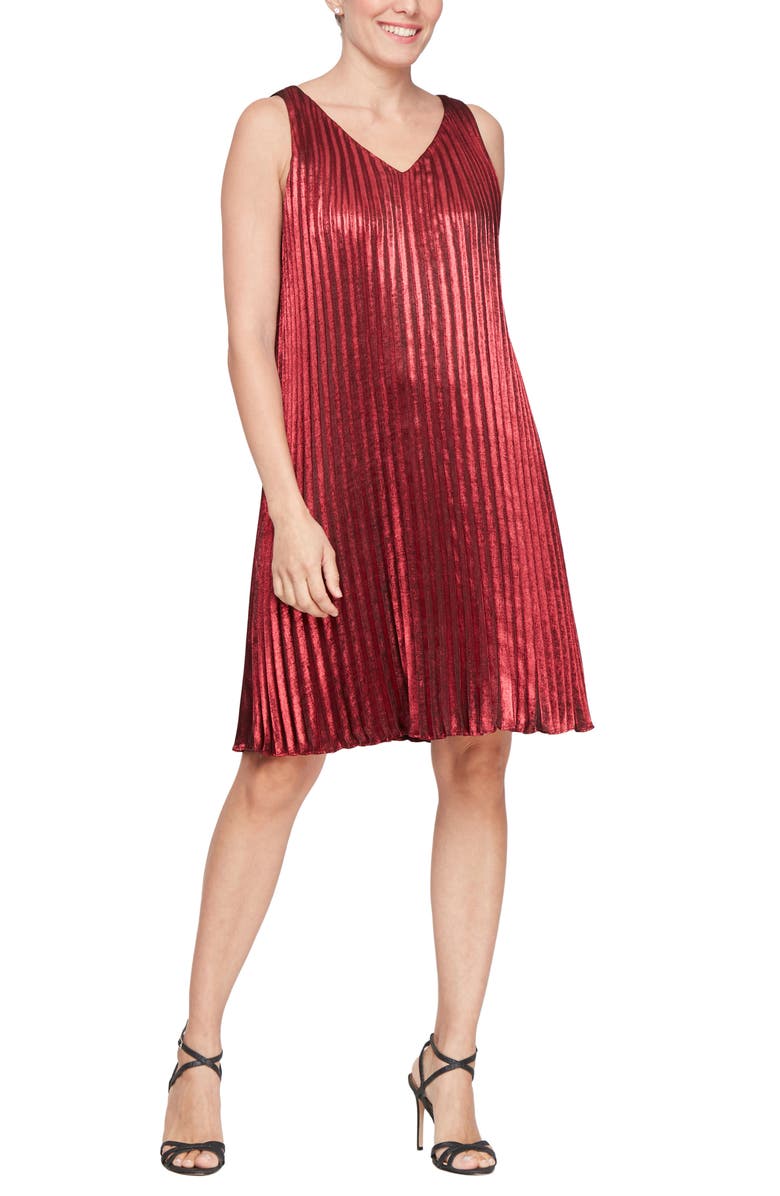 SL FASHIONS Sleeveless Pleated Trapeze Dress, Main, color, 
