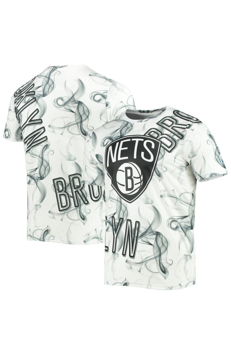 FISLL Men's FISLL White/Black Brooklyn Nets Asymmetric Bold Smoke T-Shirt, Main, color, White