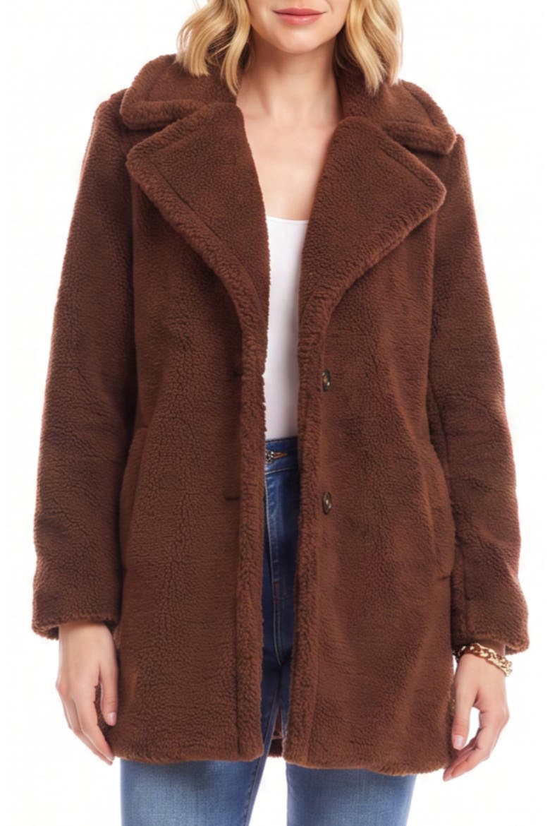 Faux Shearling Coat, Main, color, CHOCOLATE