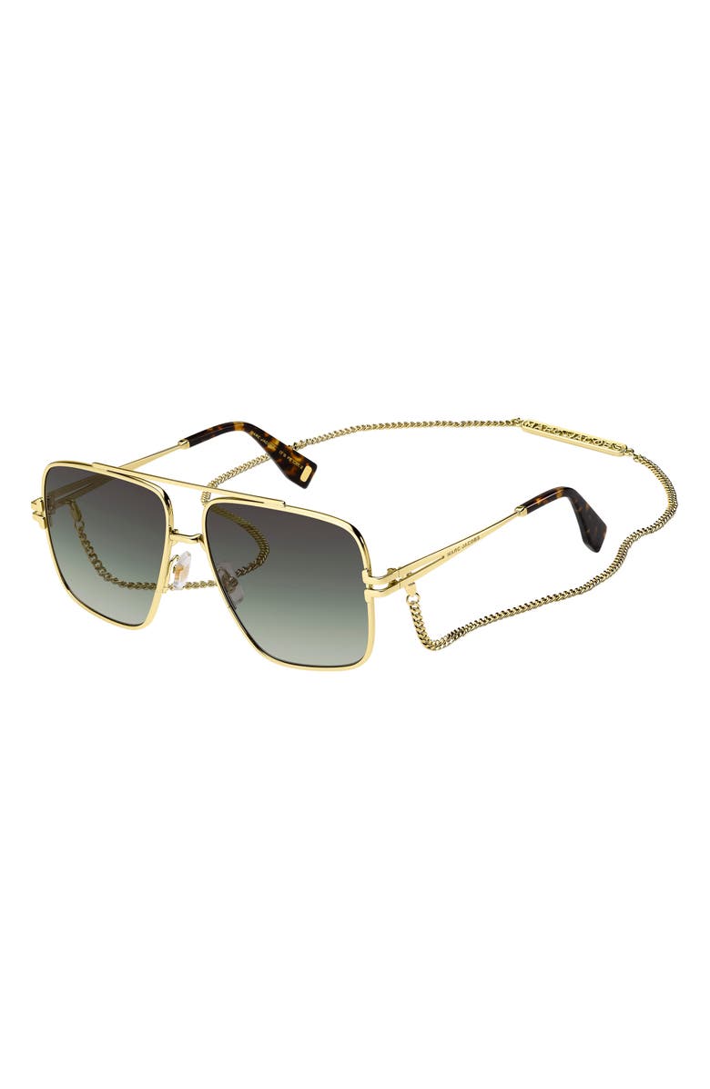 Marc Jacobs 59mm Gradient Square Sunglasses with Chain, Alternate, color, Gold Havana/ Gray Green