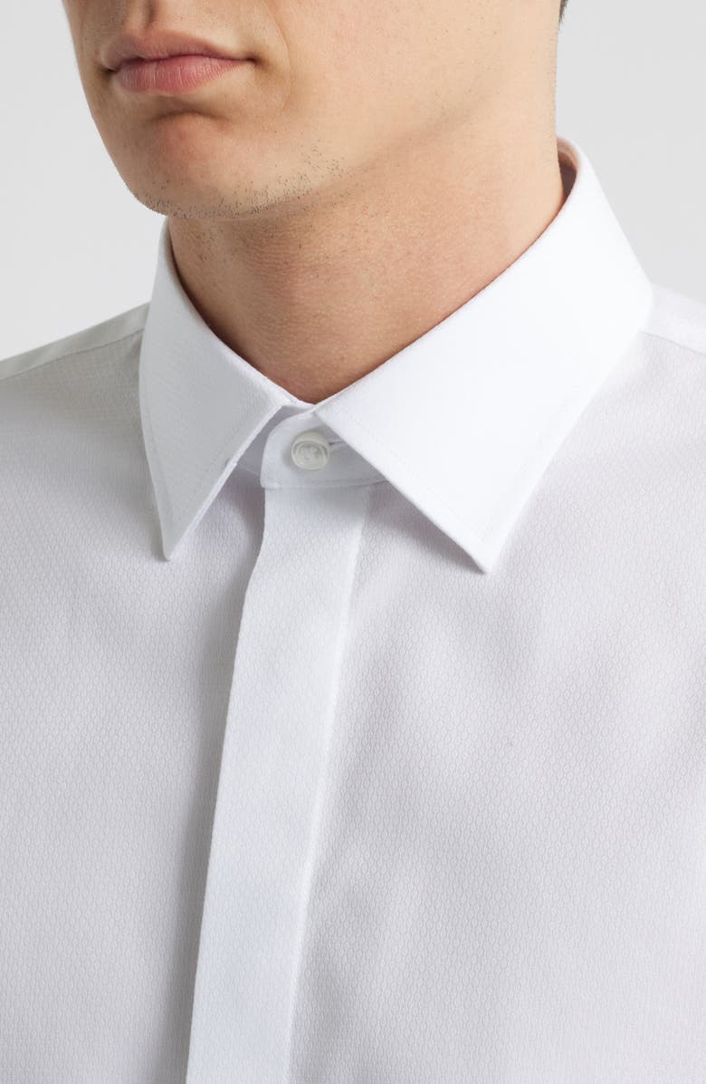 Nordstrom Traditional Fit Non-Iron White Cotton Tuxedo Shirt, Alternate, color, White Steven Texture