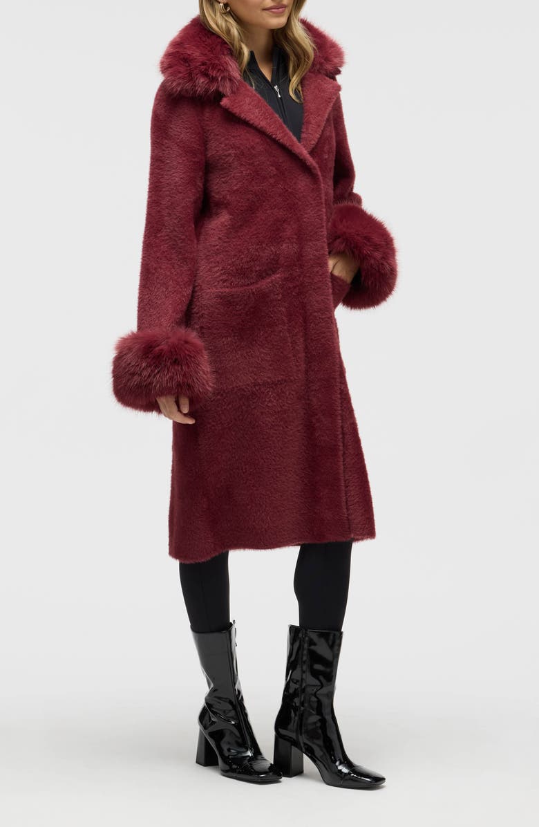 NVLT Faux Fur Trim Longline Sweater Coat, Alternate, color, Winetasting