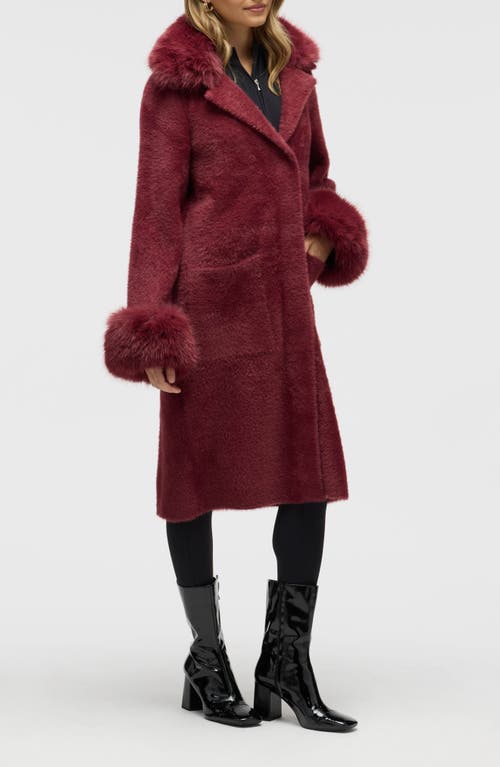 Nvlt Faux Fur Trim Longline Sweater Coat In Red