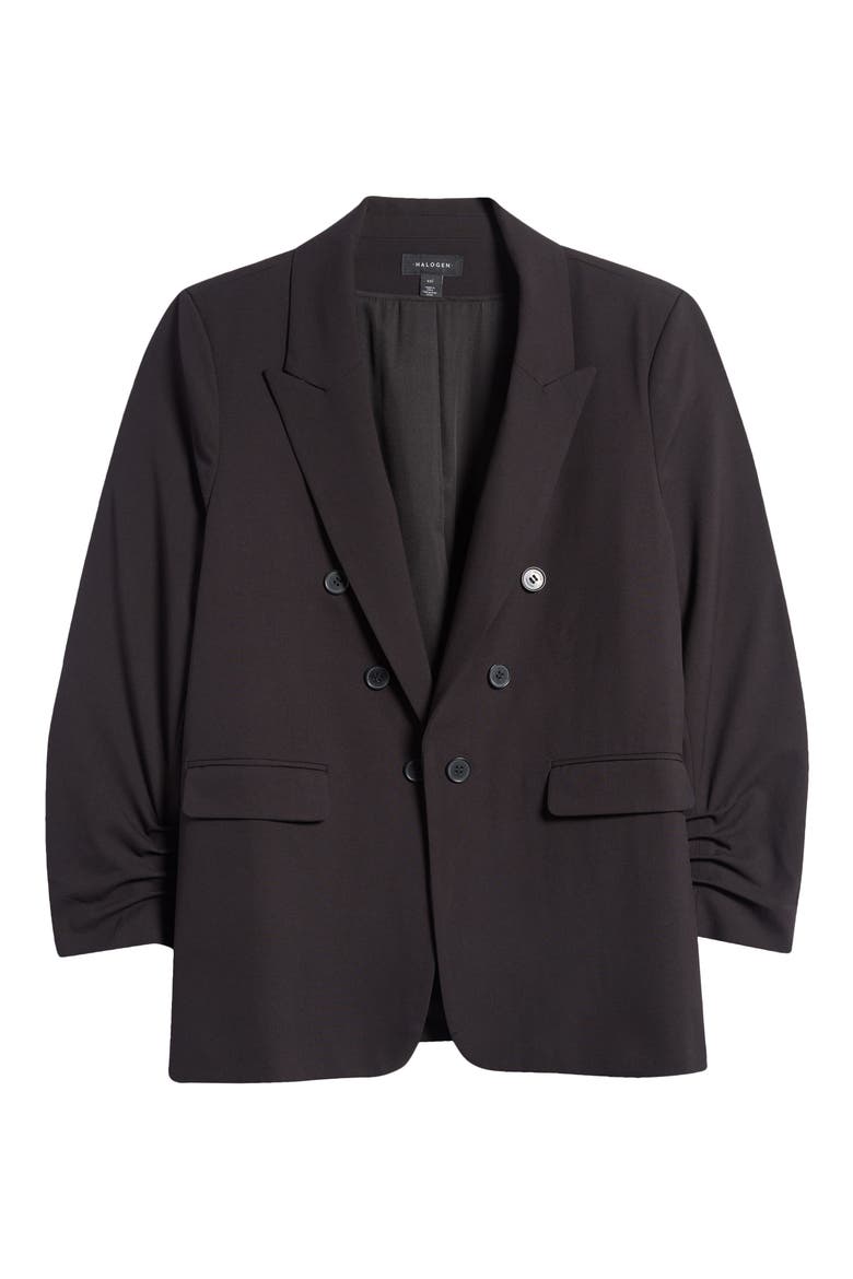 Scrunch Sleeve Double Breasted Blazer, Alternate, color, RICH BLACK