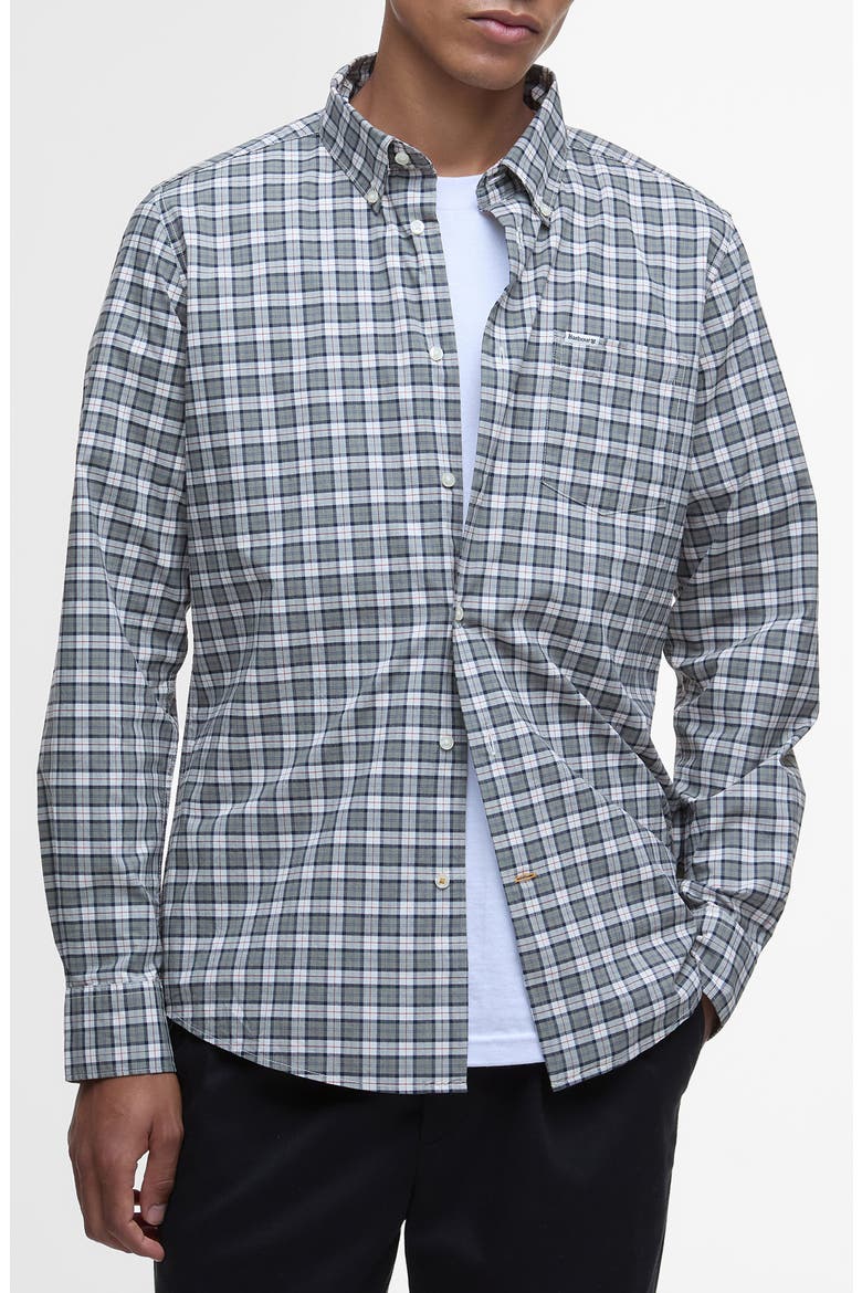 Lomond Tailored Fit Plaid Stretch Cotton Button-Down Shirt, Main, color, BLEACHED PINE TARTAN