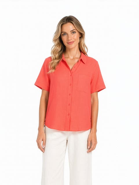 Short Sleeve Linen Blend Shirt