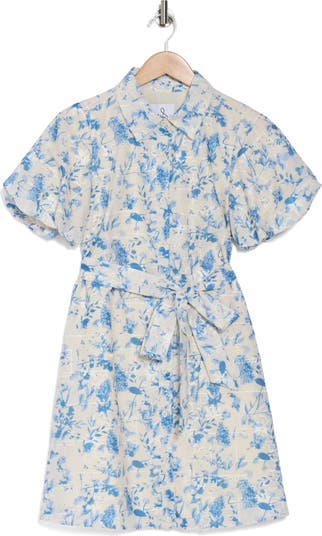 Floral Embroidered Eyelet Puff Sleeve Shirtdress