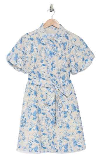 SAM EDELMAN SAM EDELMAN FLORAL EMBROIDERED EYELET PUFF SLEEVE SHIRTDRESS 