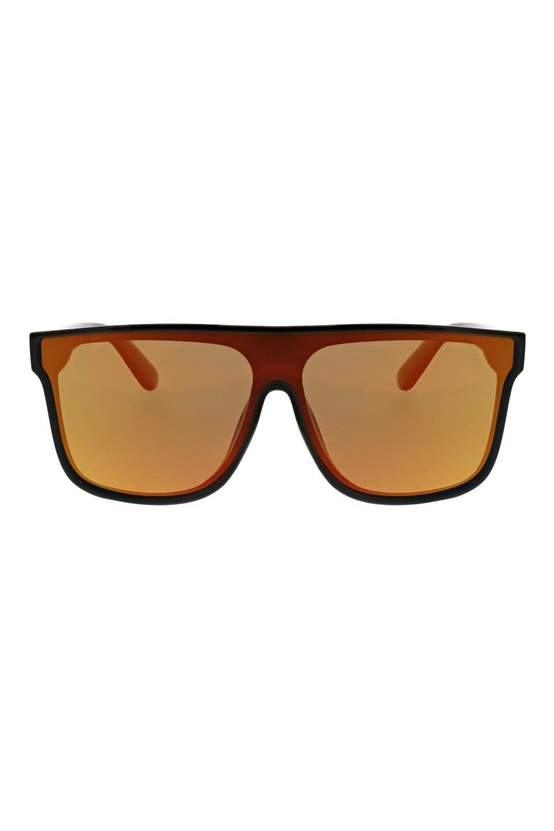 Flat Top Shield 130mm Polarized Sunglasses, Main, color, SHINY BLACK