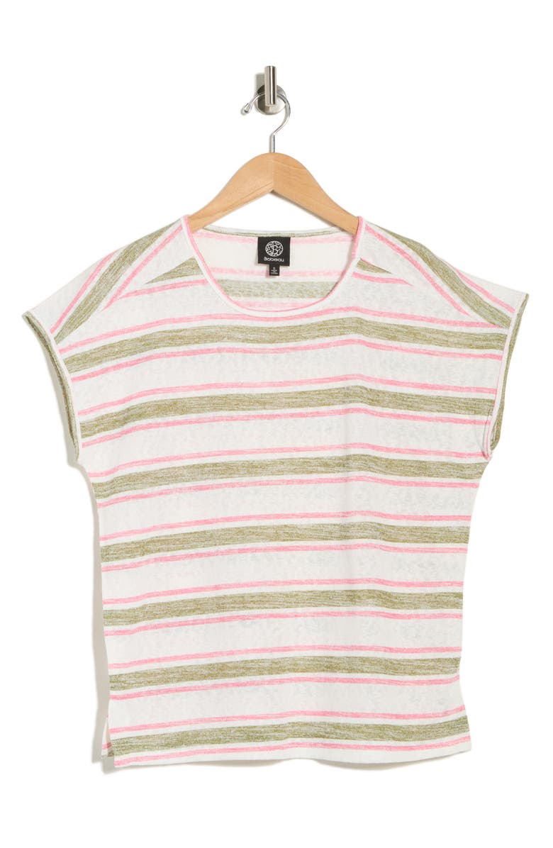 Bobeau Caty Relaxed Stripe Slubbed T-Shirt, Alternate, color, Berry/Sphagnum Stripe
