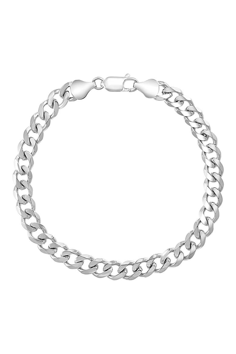 Men's Sterling Silver Curb Link Bracelet, Main, color, WHITE