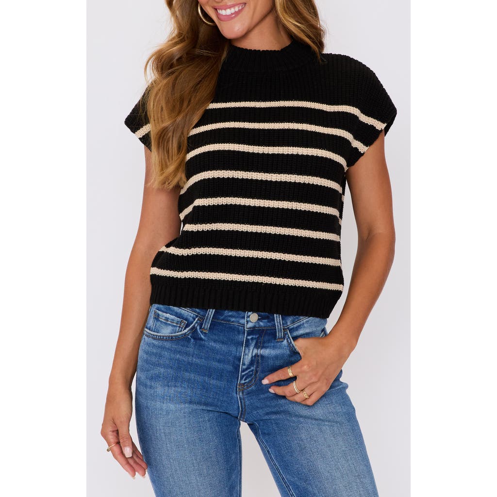 Vici Collection Quinn Stripe Mock Neck Cotton Blend Sweater In Black