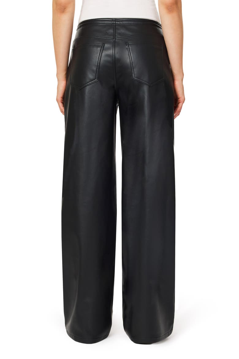 Drawstring Faux Leather Wide Leg Pants, Alternate, color, JET BLACK