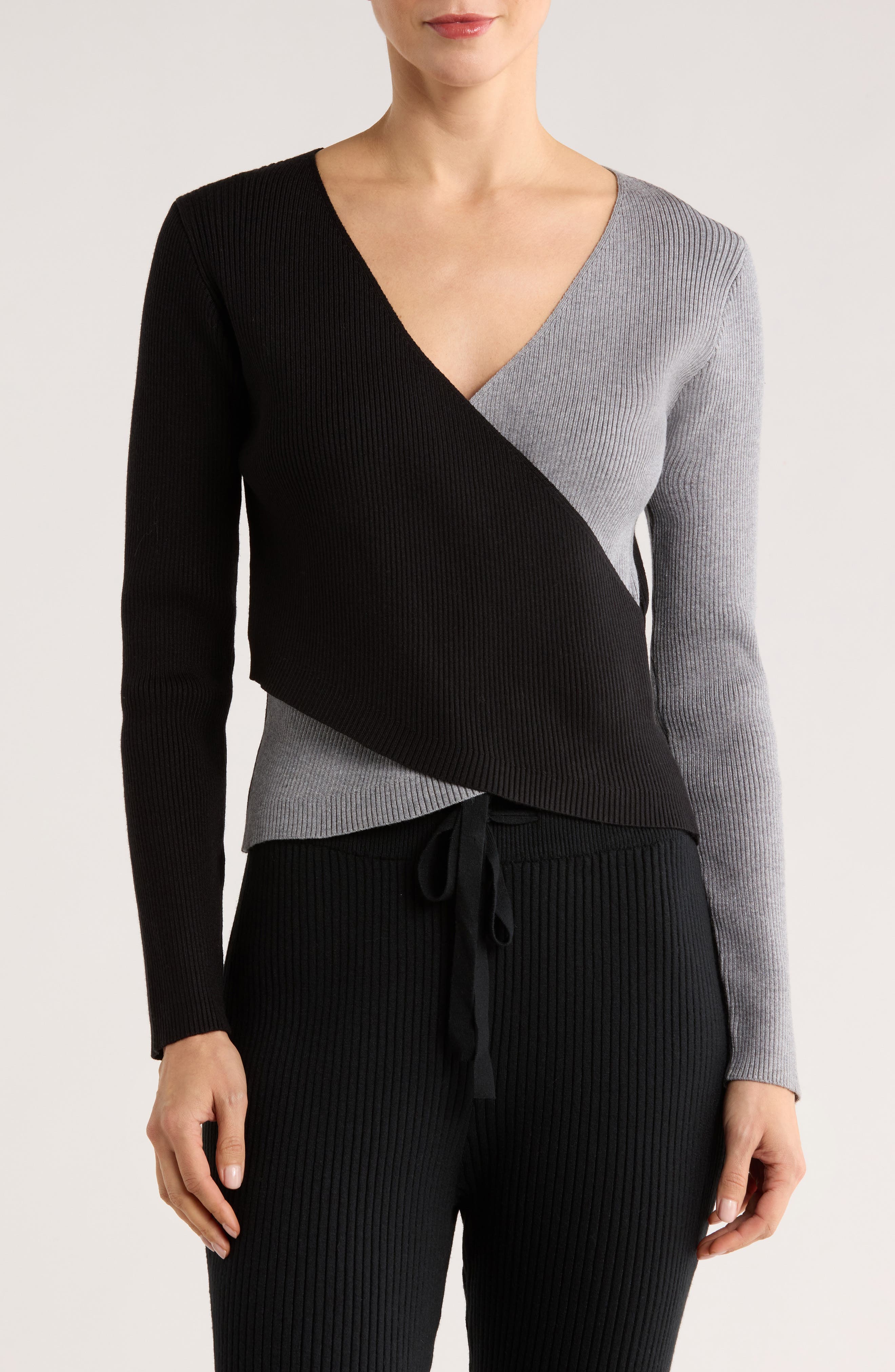 PATRIZIA LUCA Colorblock Faux Wrap Sweater