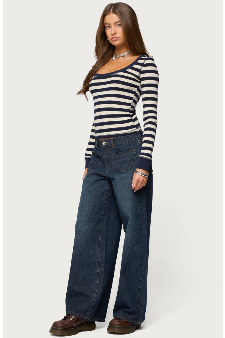 Rainey Stripe Scoop Neck Long Sleeve Knit Top, Alternate, color, NAVY-AND-CREAM