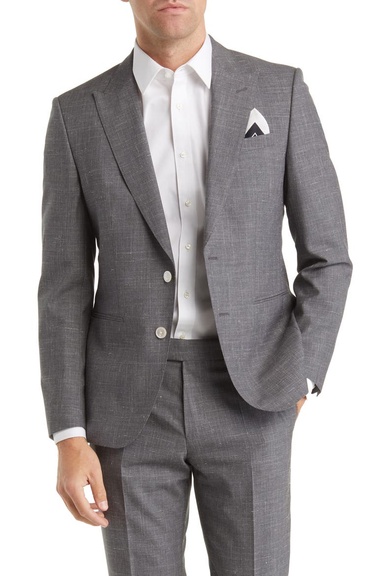 Virgin Wool, Silk & Linen Suit, Alternate, color, DARK GREY
