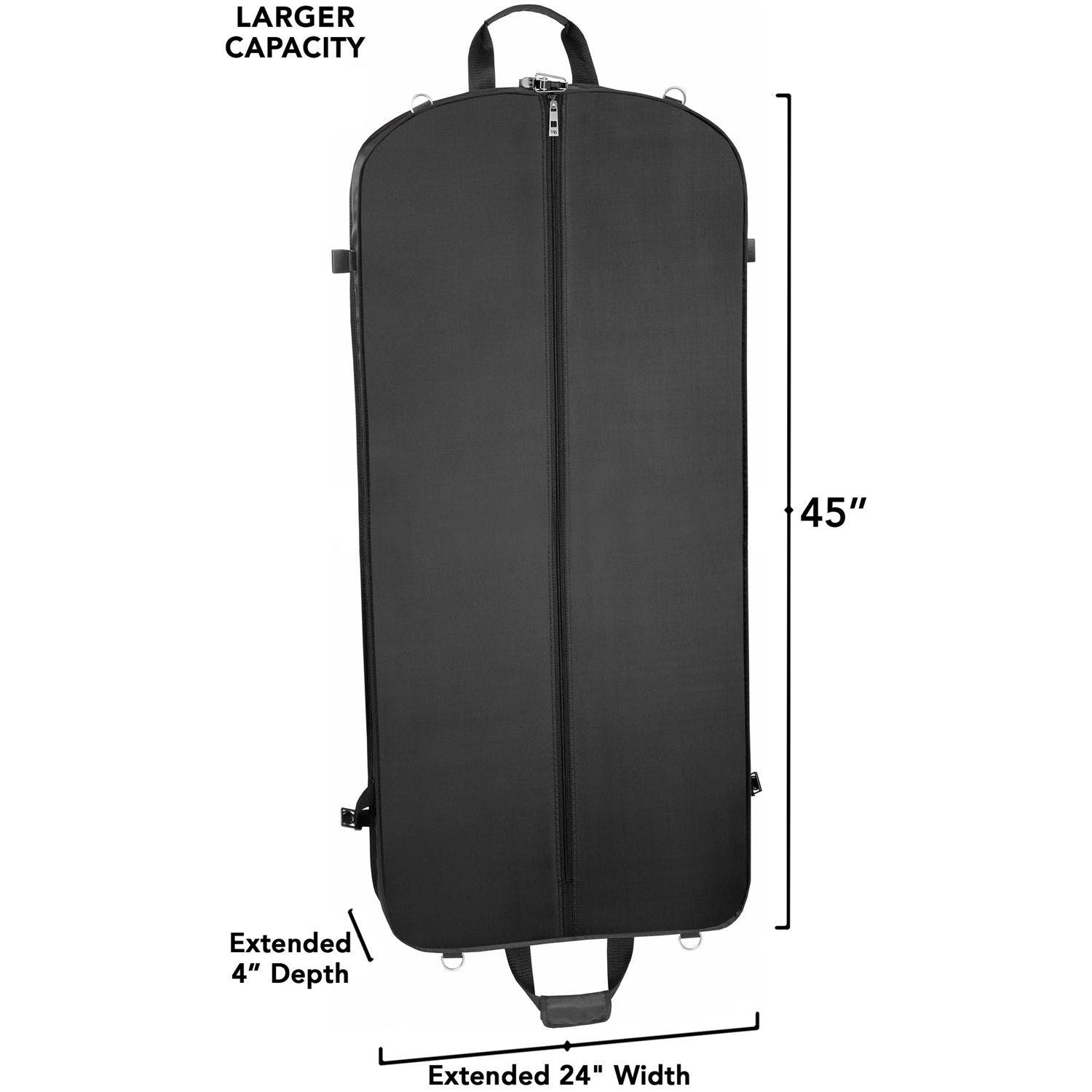 Wallybags 45" Premium Extra Wide Garment Bag with shoulder strap and two large pockets in Black, Alternate, color, Black