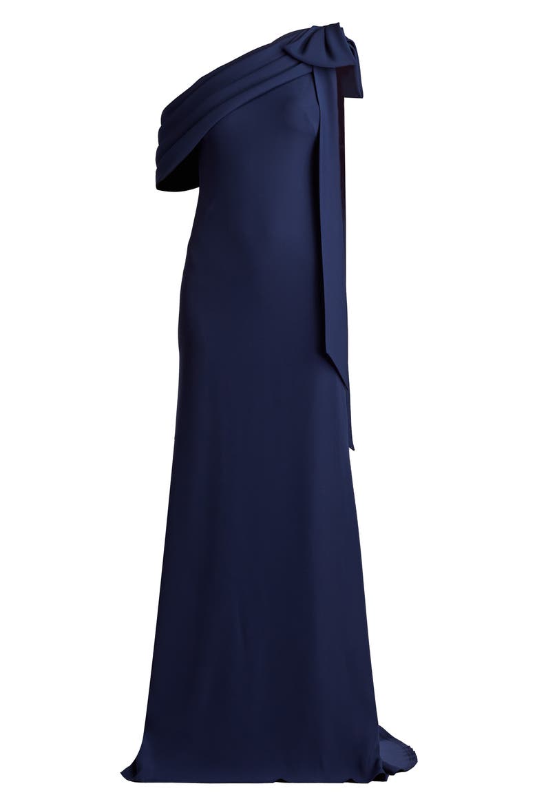 One-Shoulder Crepe Column Gown, Alternate, color, NAVY