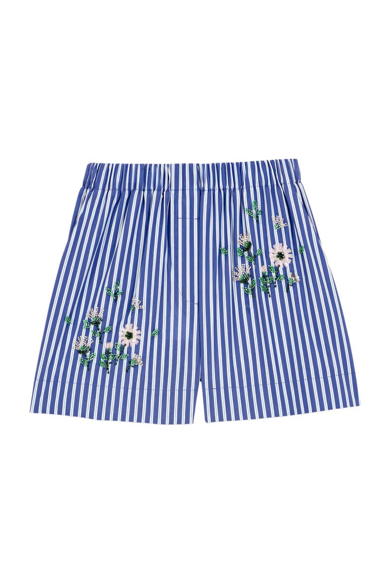 Embroidered striped cotton shorts, Alternate, color, White/blue