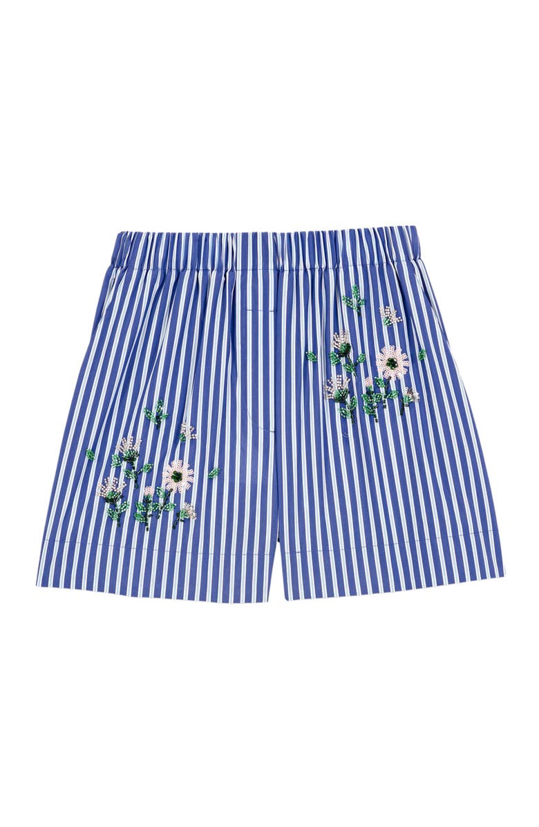 maje Embroidered striped cotton shorts, Alternate, color, White/Blue
