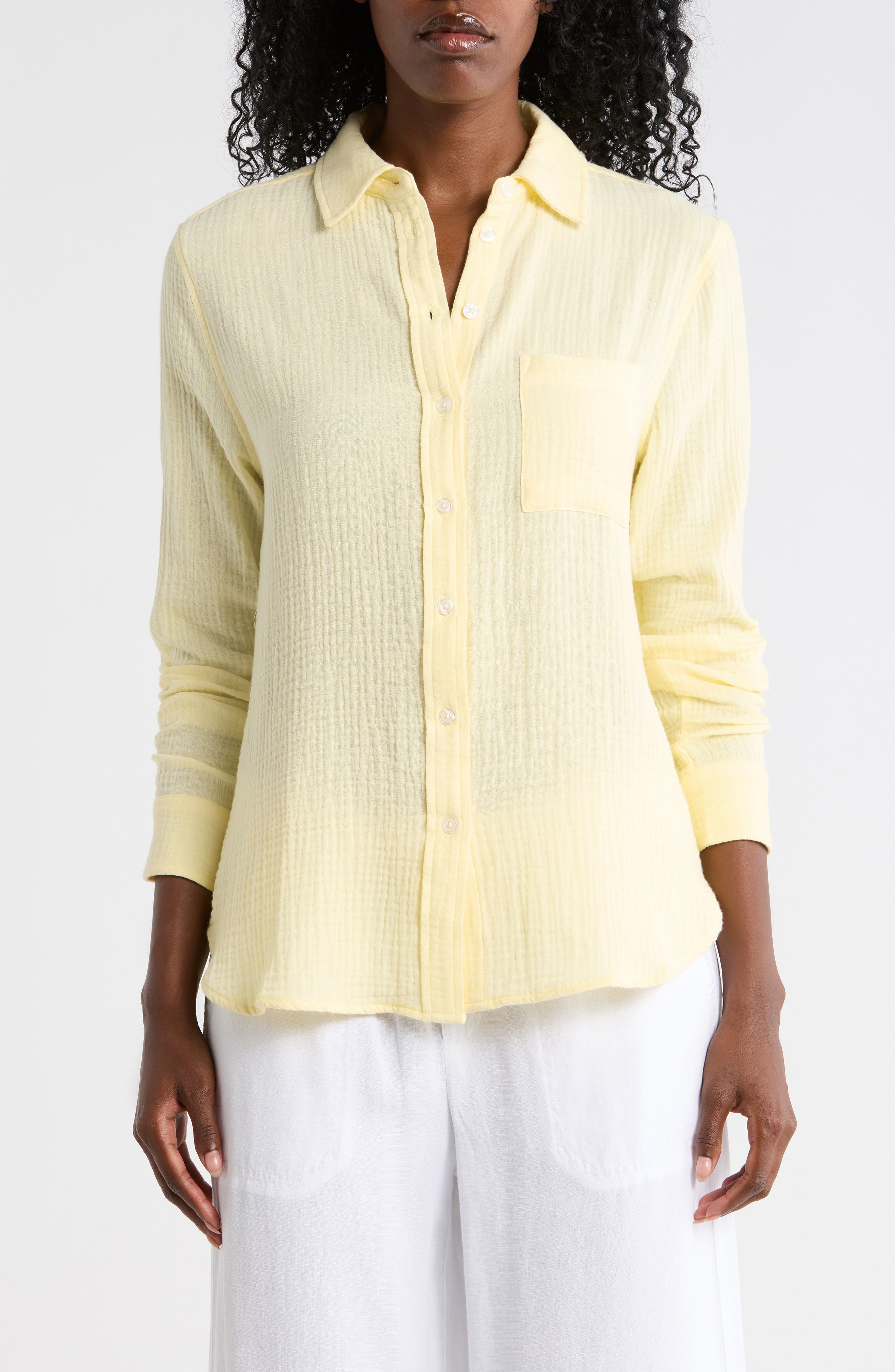 Long Sleeve Cotton Gauze Button-Up Shirt - image 5