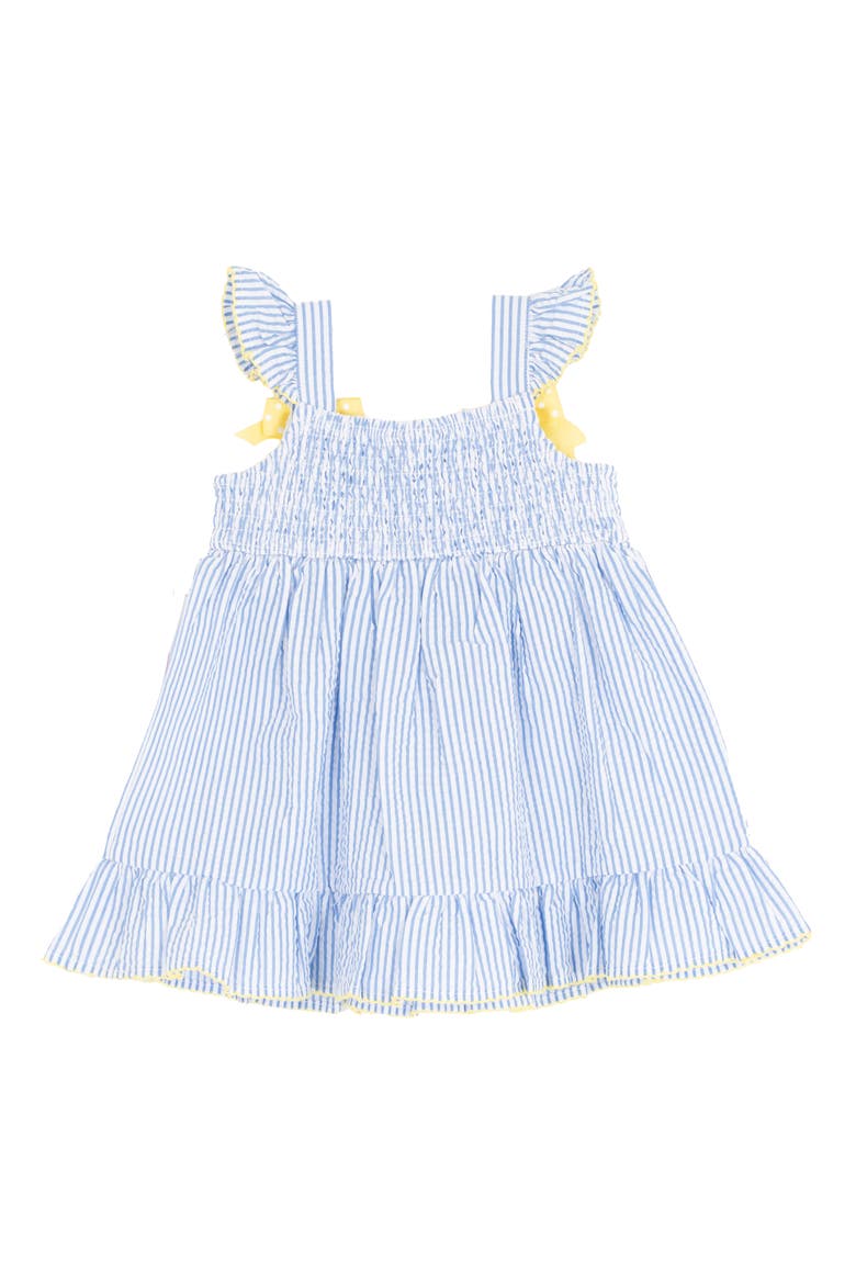 Pineapple Smocked Seersucker Dress & Bloomers Set, Alternate, color, BLUE