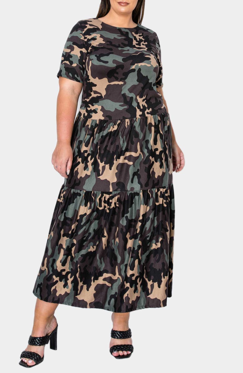 L I V D Remi Camo Tiered Maxi Dress, Alternate, color, 