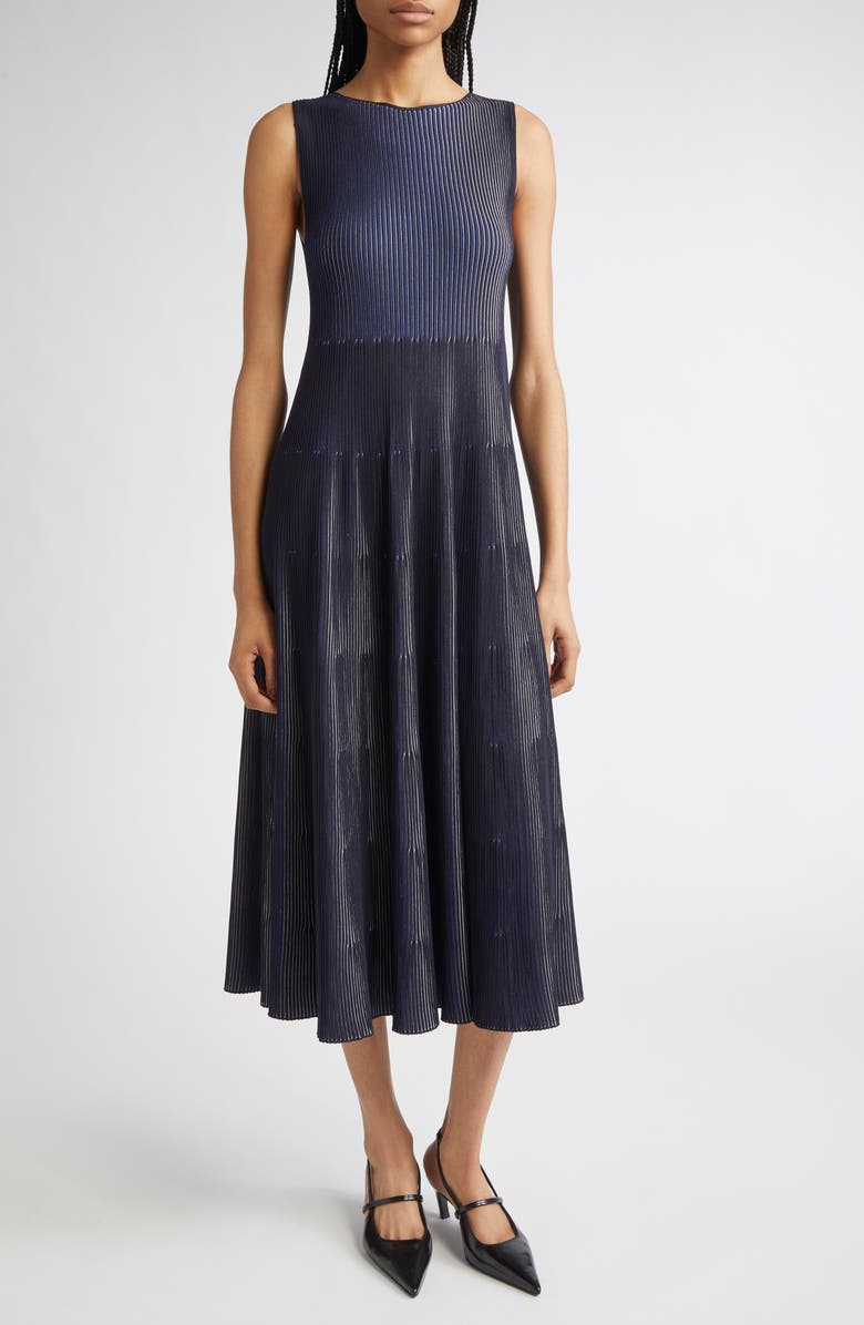 Emporio Armani Stripe Sleeveless Knit Midi Dress, Main, color, Solid Black