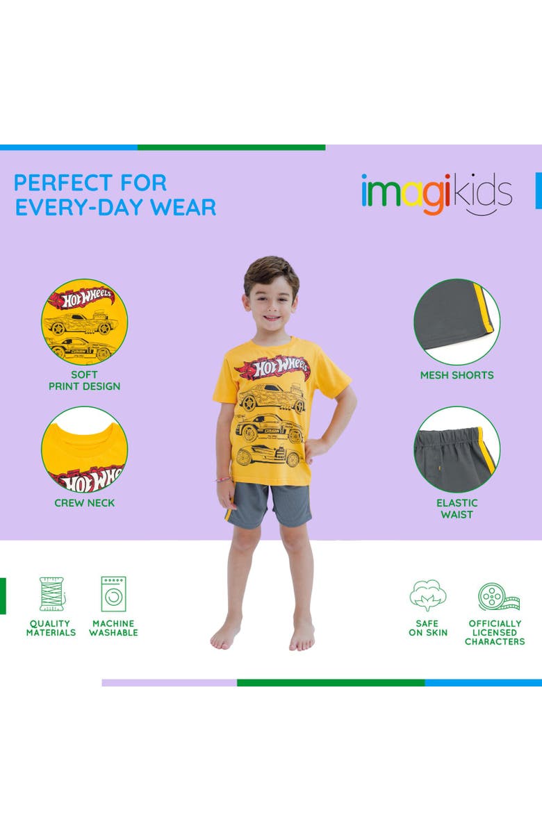 Hot Wheels Athletic 2-Piece Short Sleeve Graphic Tee and Mesh Shorts Outfit, Alternate, color, Hot Wheels Yellow
