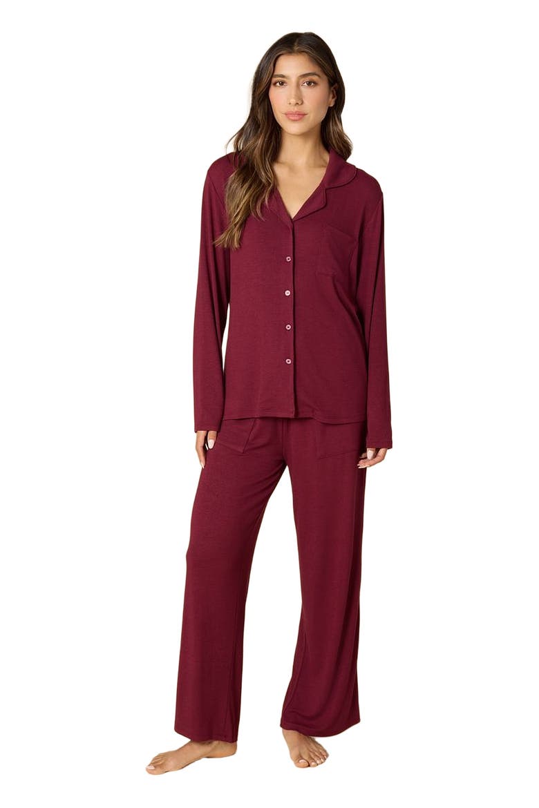 Aria  Slim Notch Collar PJ Set, Alternate, color, Cherry Cola