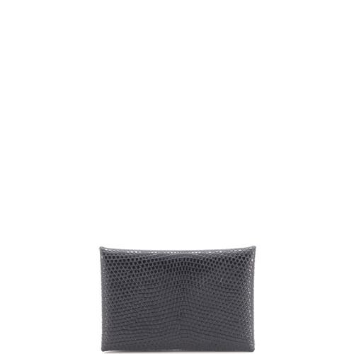 Pre-owned Hermes Hermes Calvi Card Holder Lizard In Black