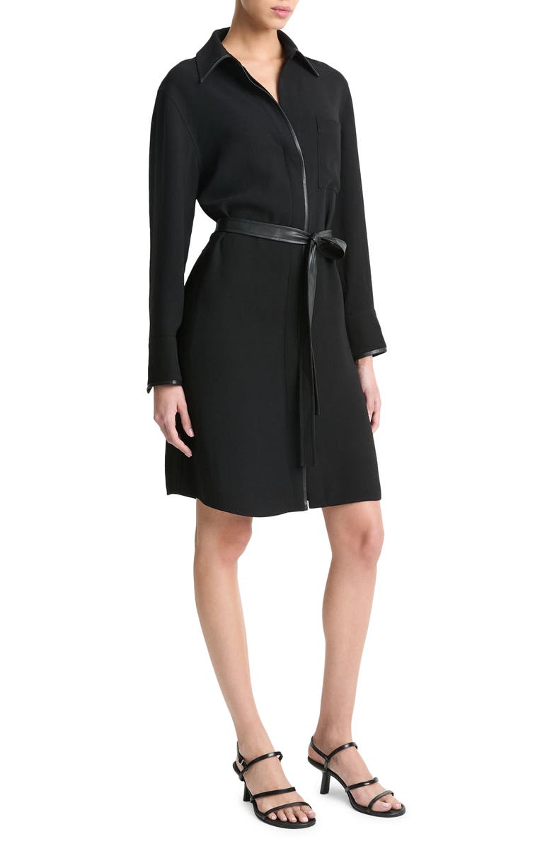 Vince Leather Trim Long Sleeve Shirtdress, Alternate, color,