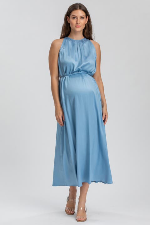 Clarissa Sleeveless Satin Maternity Maxi Dress