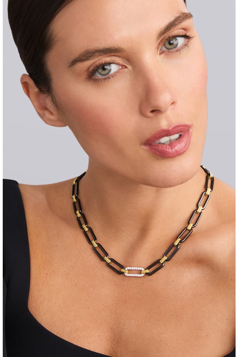 Signature Caviar Black Ceramic Link & Diamond Necklace, Alternate, color, BLACK