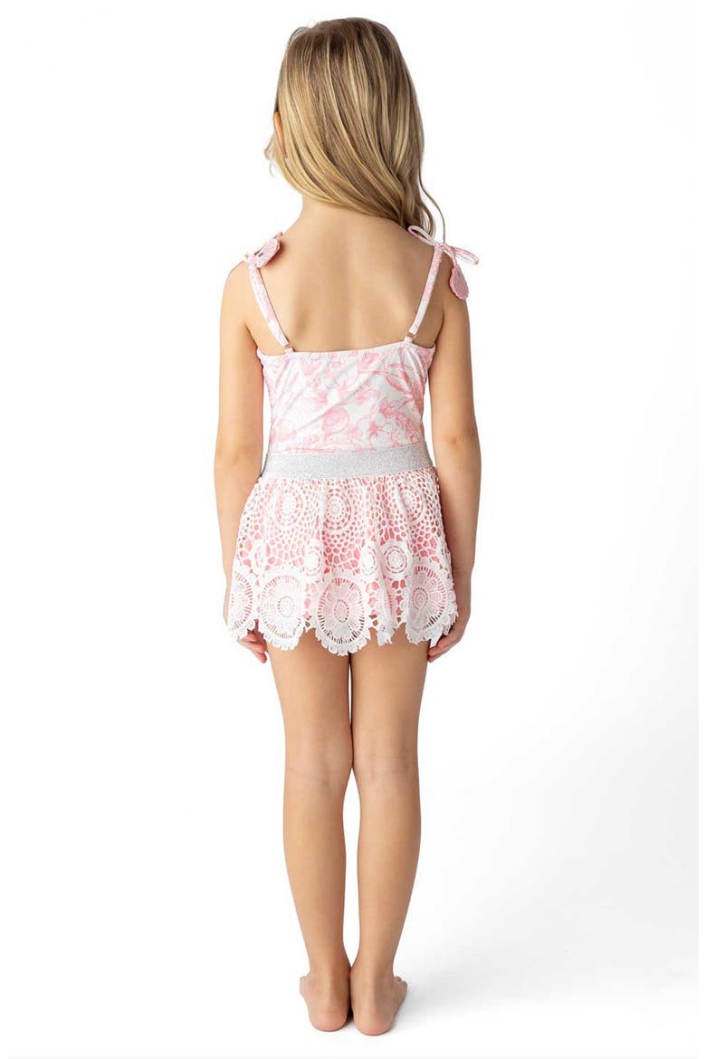 Seaside Toile One-Piece Swimsuit & Skirt Set, Alternate, color, CORAL