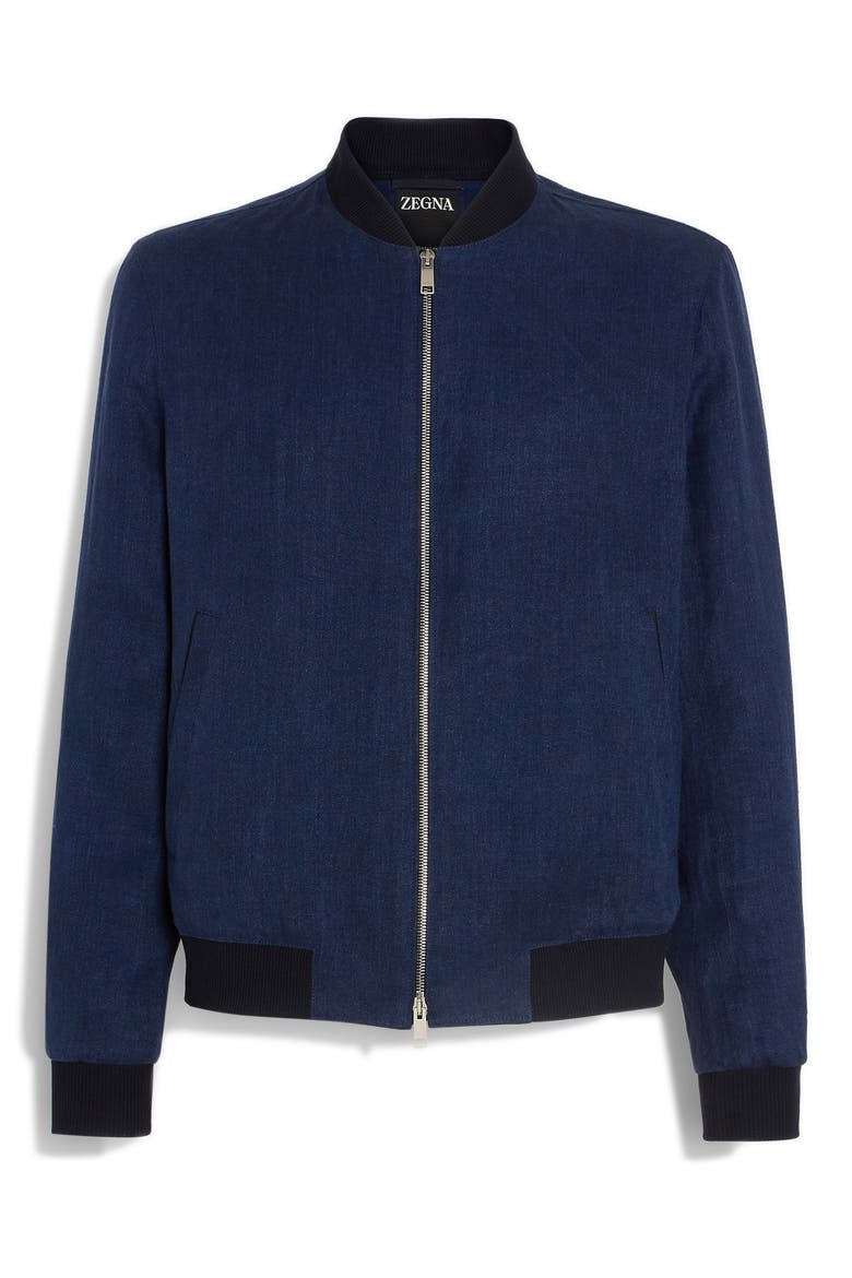 Linen Twill Bomber Jacket, Alternate, color, NAVY SOLID