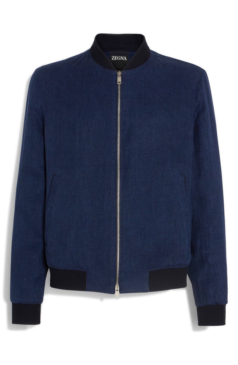 ZEGNA Linen Twill Bomber Jacket, Alternate, color, Navy Solid