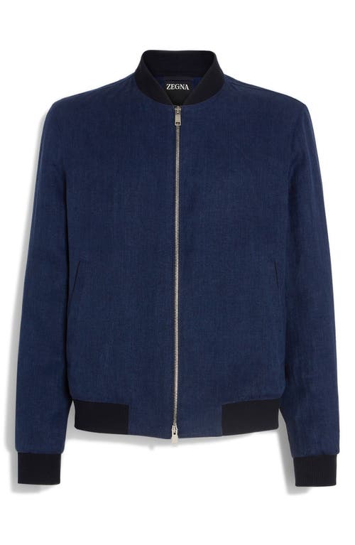 Zegna Jacket With Zip Navy Blue In Navy Solid