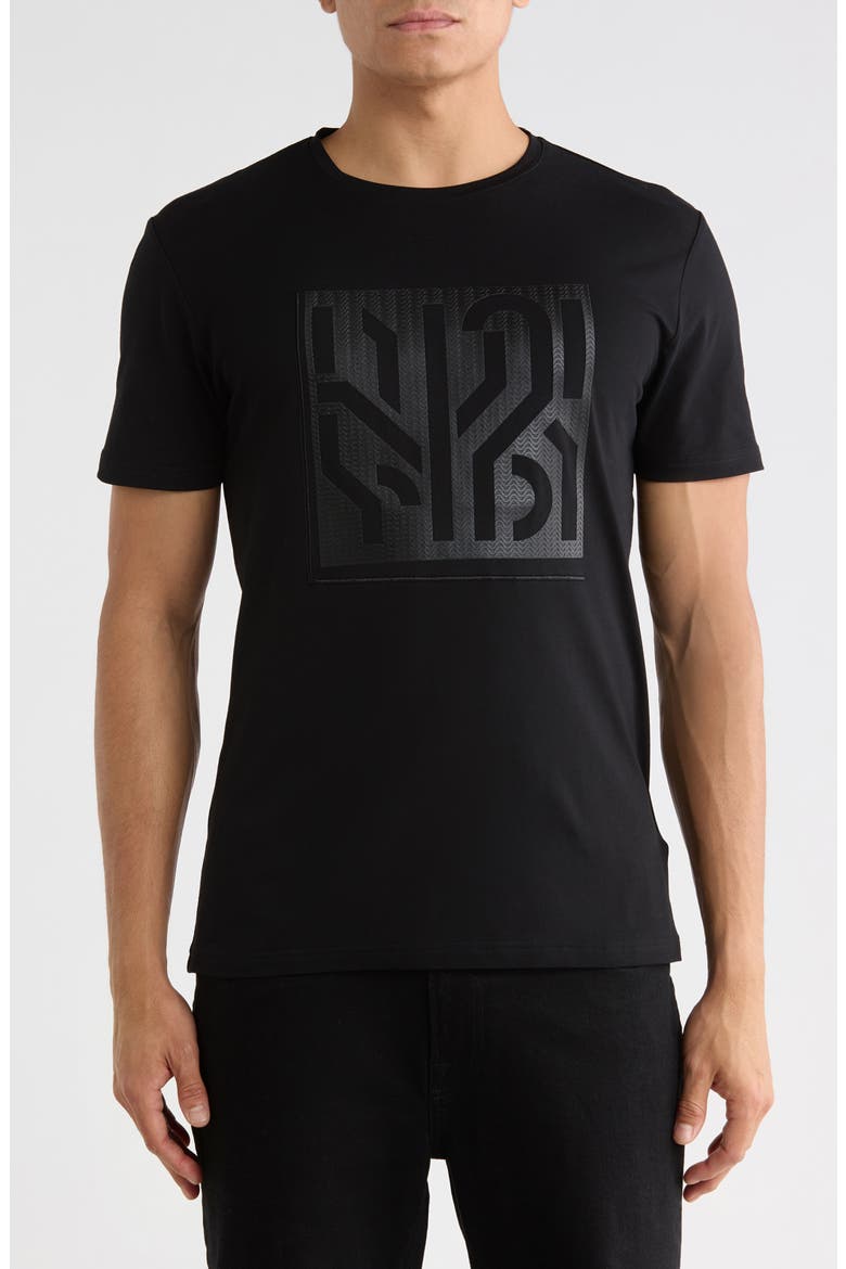 3D Geometric Line Graphic T-Shirt, Main, color, BLACK