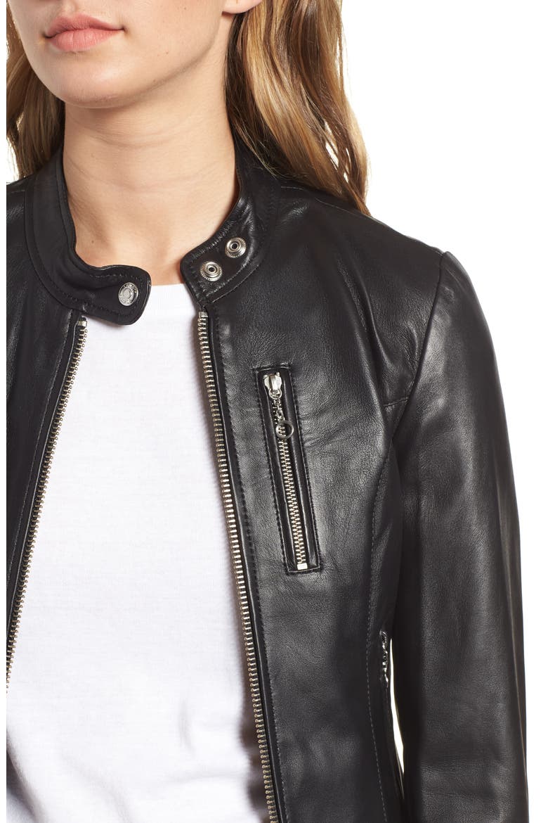 Lambskin Leather Moto Jacket, Alternate, color, BLACK